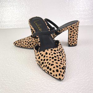 LULUS animal print slip on point toe block heels